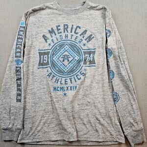 American Fighter Shirt Long Sleeve Boys Large Big Kid Gray Blue Teen